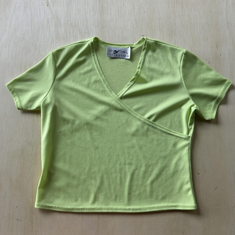Vintage Giorgio Fiorlini Collection Shirt Womens Large Green Wrap V Cropped Top